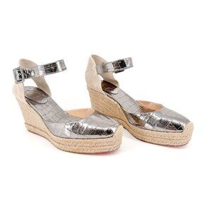 Christian Louboutin Amelina Espadrille Wedge Sandal Heels Silver Size 39 US 9